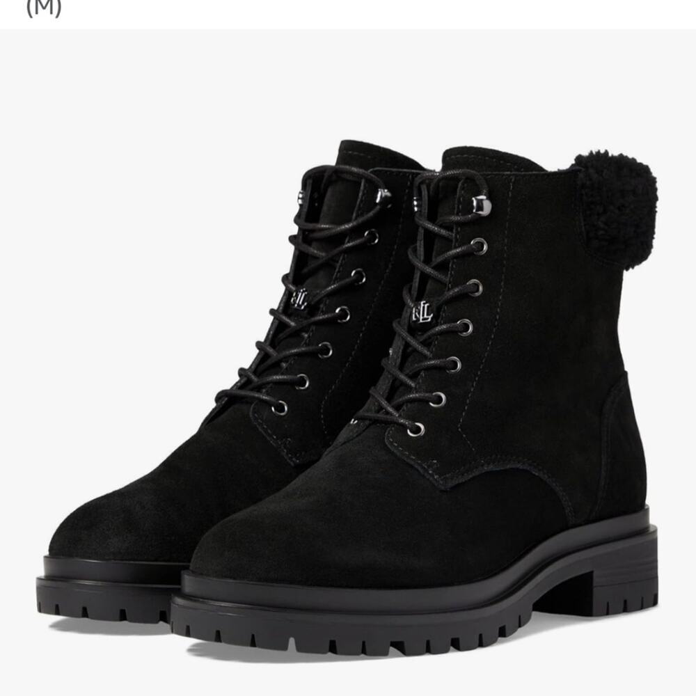 Lauren Ralph Lauren Carlee LACE UP HIKING Combat BOOTS Black/Black‎ SIZE 11 New